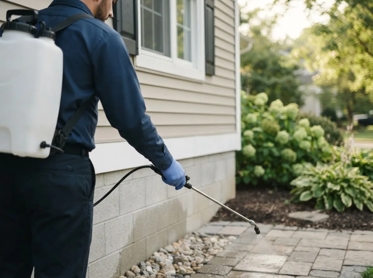 Pest control technician inspecting a home in Croswell, MI